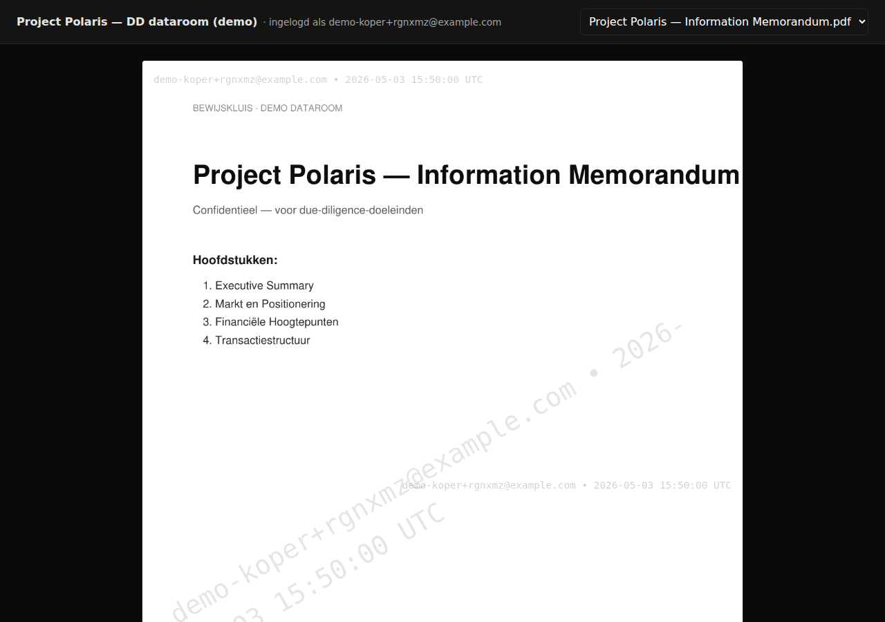 Bezoeker-kant: PDF-pagina met persoonlijk watermerk overlay